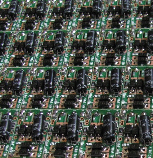 Assembled copies of PIC-018 LED driver circuit boards.