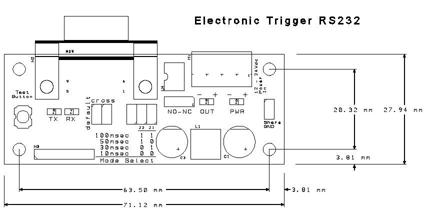 RS232 electronic trigger control board (layout & dimension)