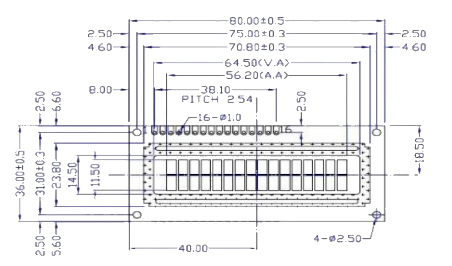16x2 Alphanumeric LCD Display dimension