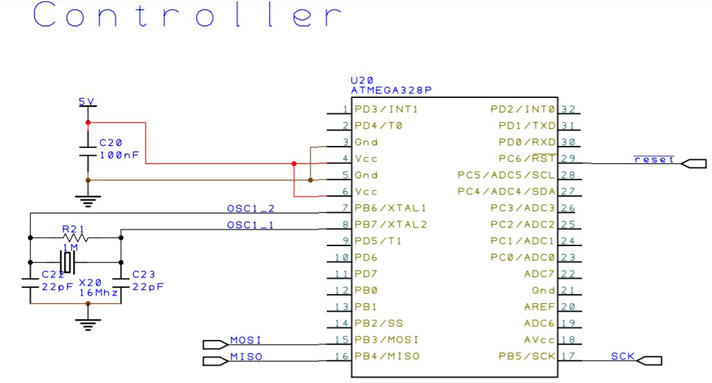Basic circuit for Arduino and boot-loader programming.