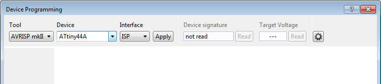 ATMEL microcontroller device programming setup