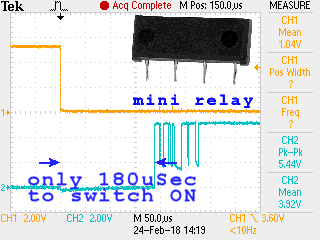 Delay of 180usec switching ON a mini relay