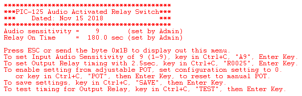 Audio Sensor Relay configuration setting screenshot.